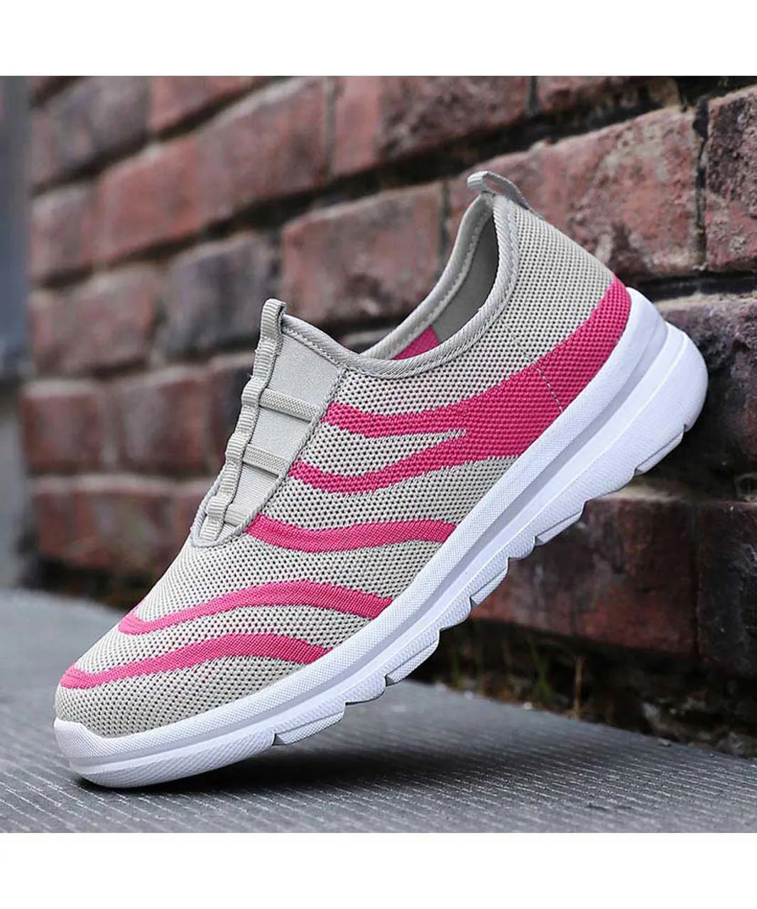 Grey stripe pattern casual slip on shoe sneaker