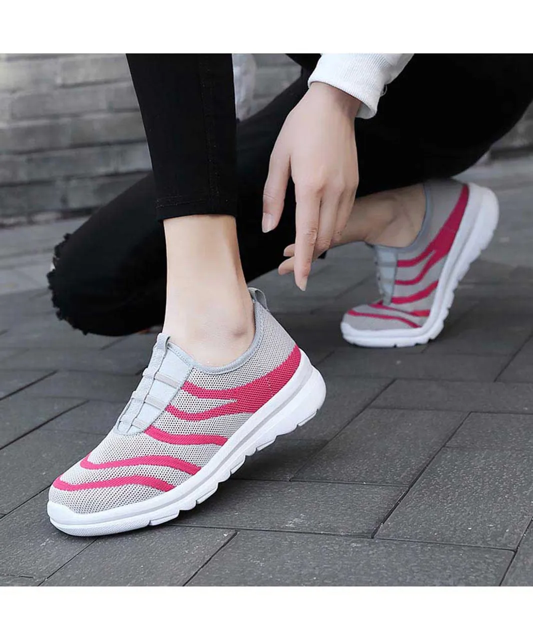 Grey stripe pattern casual slip on shoe sneaker