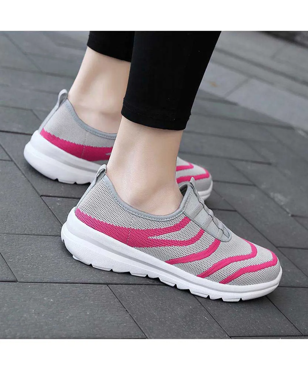 Grey stripe pattern casual slip on shoe sneaker