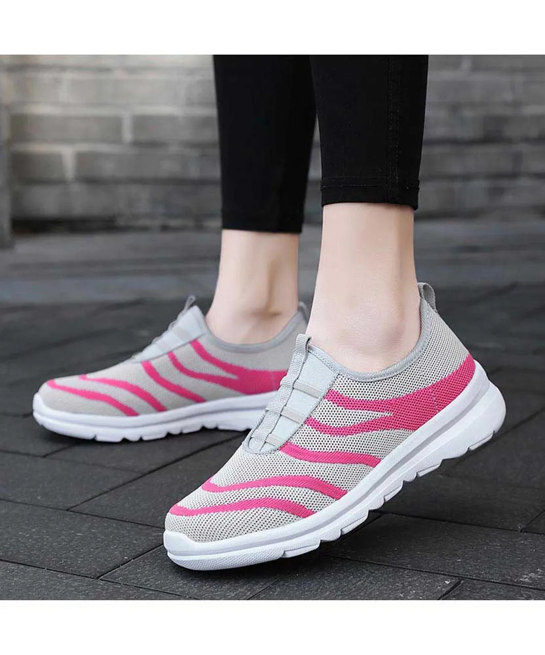 Grey stripe pattern casual slip on shoe sneaker