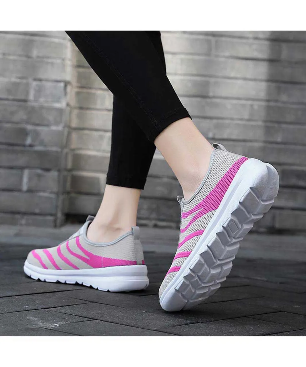 Grey stripe pattern casual slip on shoe sneaker