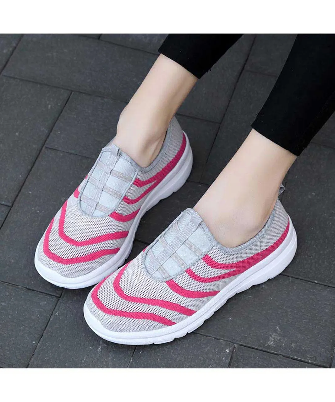 Grey stripe pattern casual slip on shoe sneaker