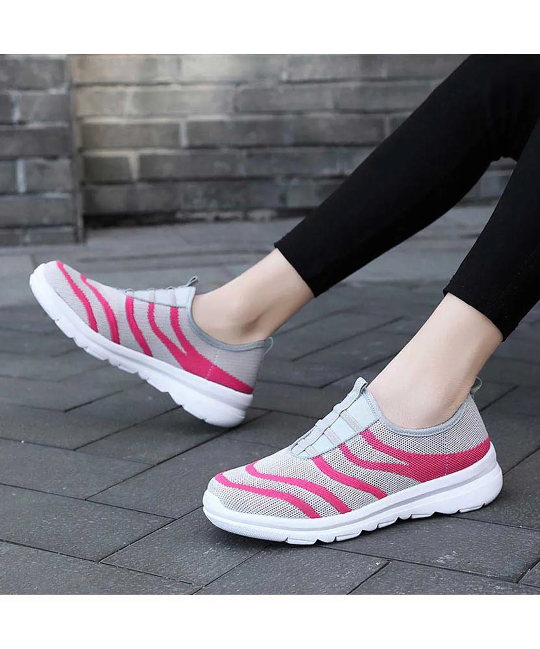 Grey stripe pattern casual slip on shoe sneaker