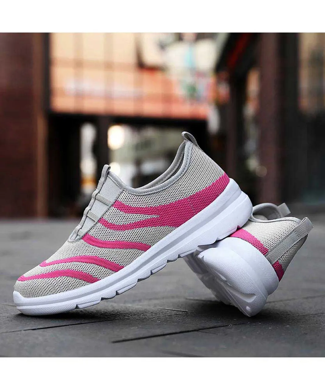 Grey stripe pattern casual slip on shoe sneaker