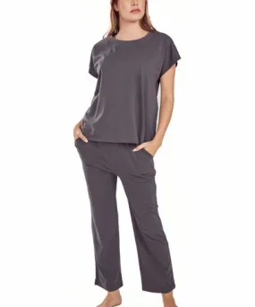 icollection Women's Soft Knit Top and Crop Pant Pajama Set