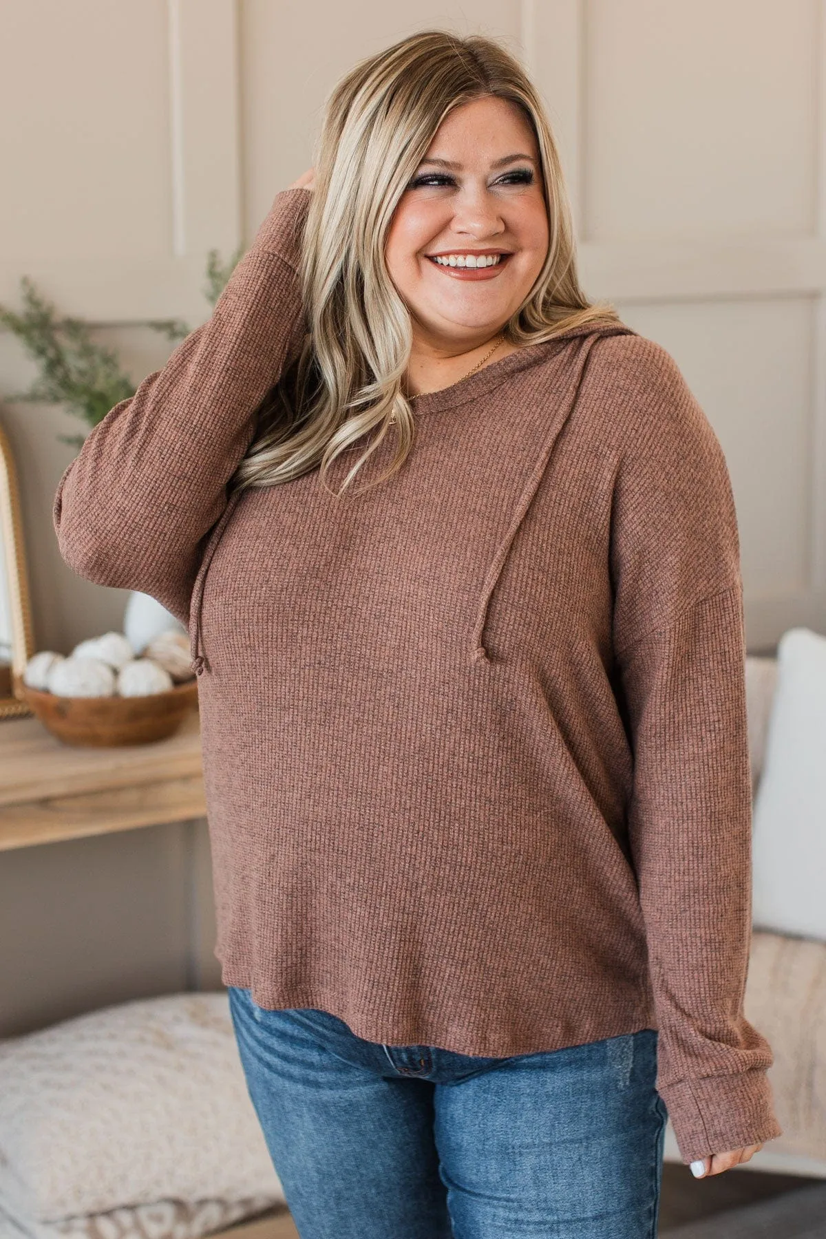 In A Rush Hooded Knit Top- Mocha