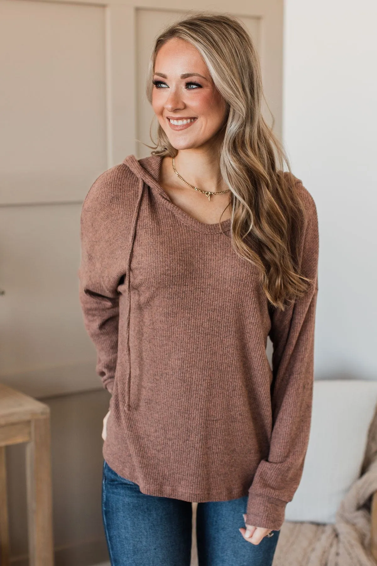 In A Rush Hooded Knit Top- Mocha