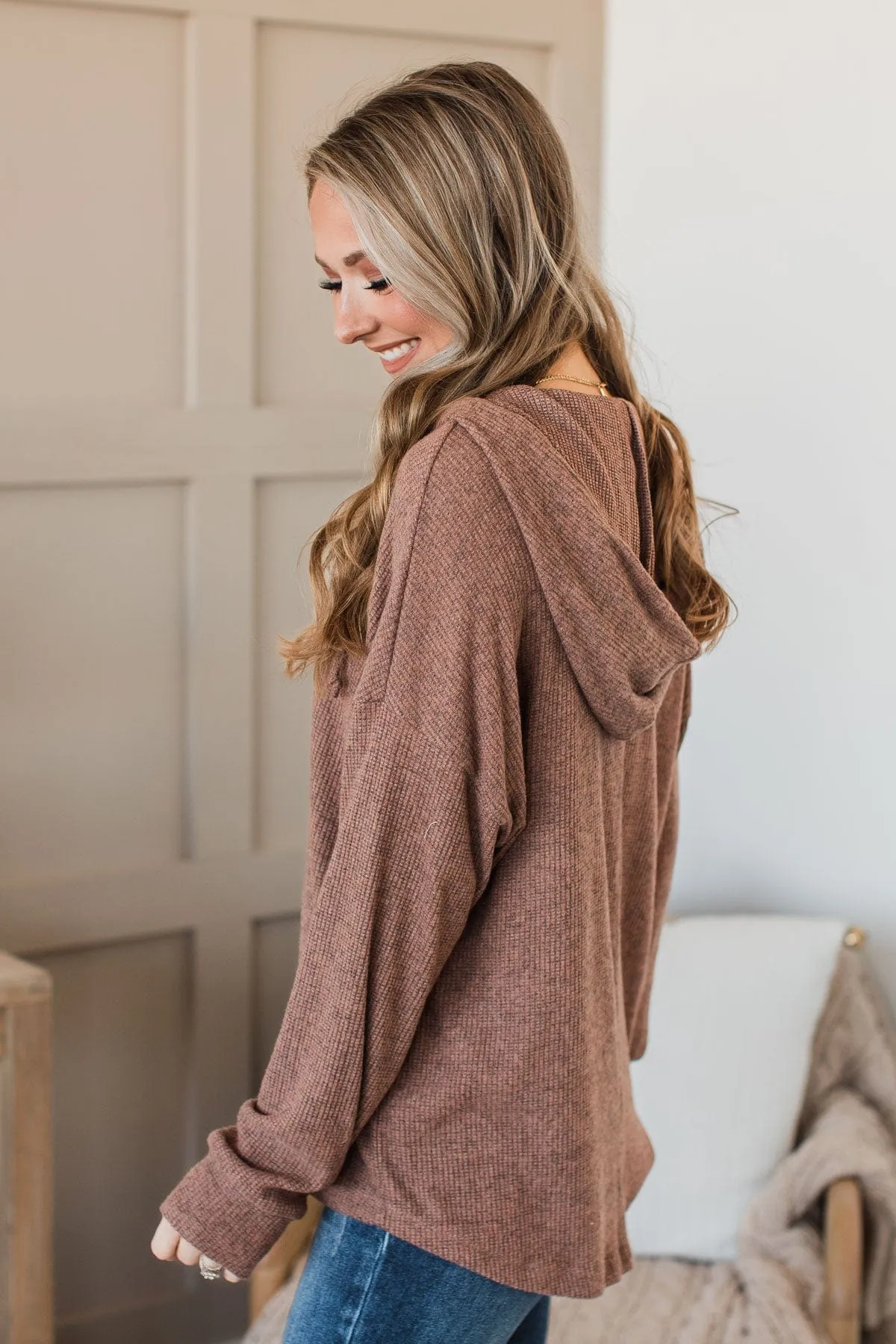 In A Rush Hooded Knit Top- Mocha