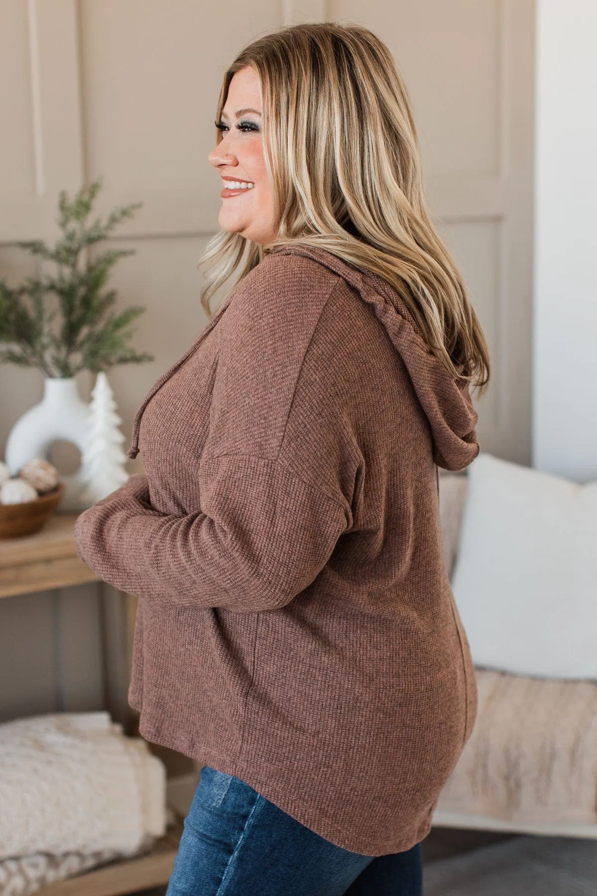 In A Rush Hooded Knit Top- Mocha