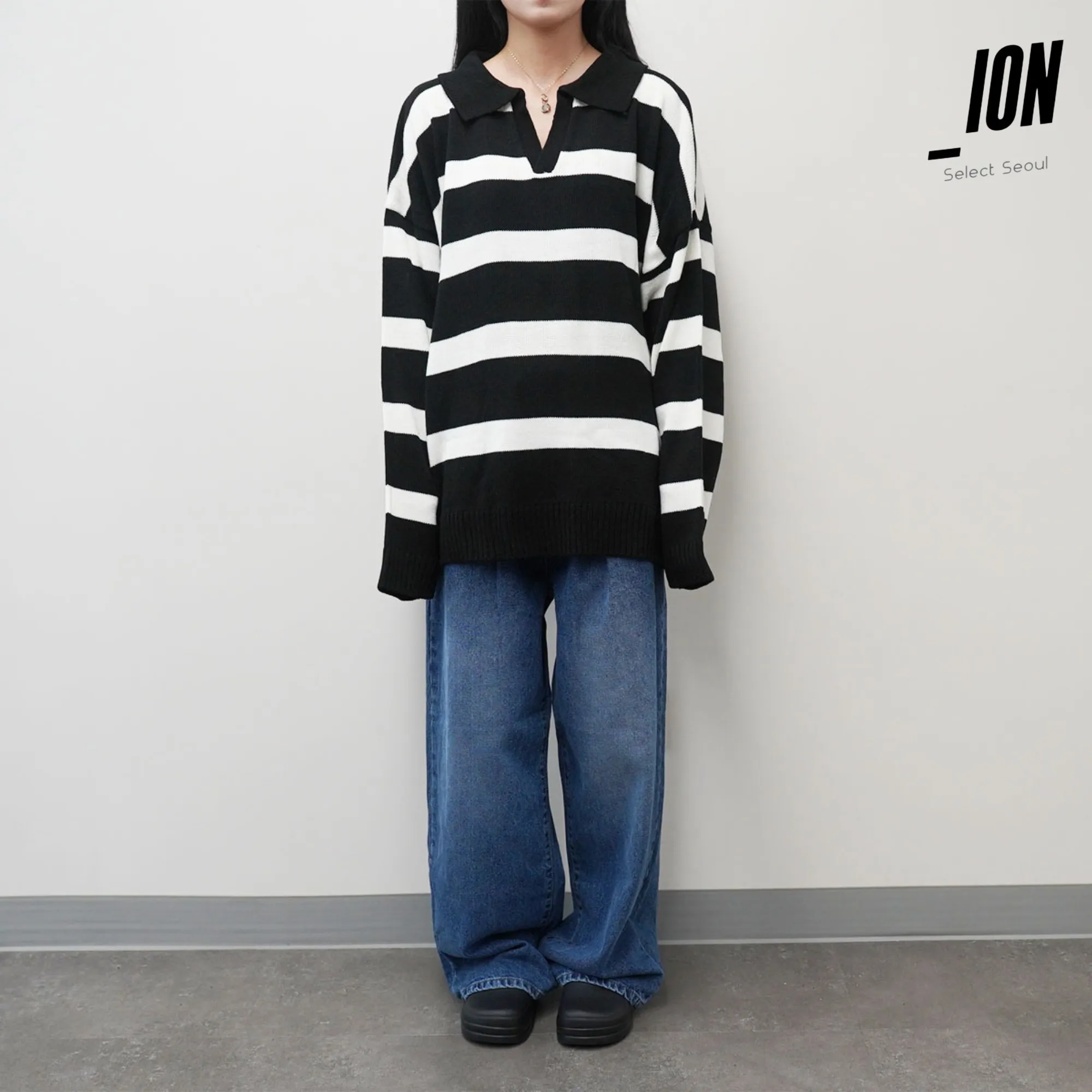 IONSEOUL  |Stripes Street Style V-Neck Long Sleeves Sweaters