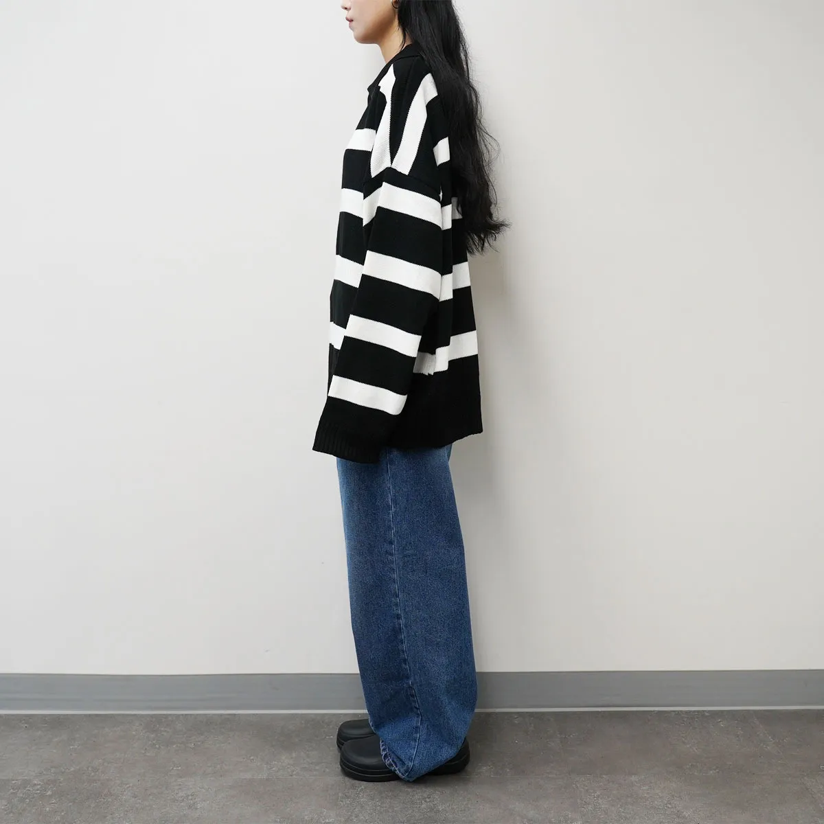 IONSEOUL  |Stripes Street Style V-Neck Long Sleeves Sweaters