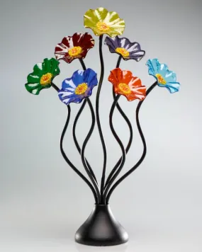 Kaleidoscope Black Base 7 Large Flower Handblown Glass Bouquet