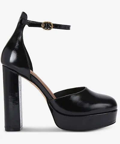 Kurt Geiger Womens Black Shoreditch platform-heel leather courts