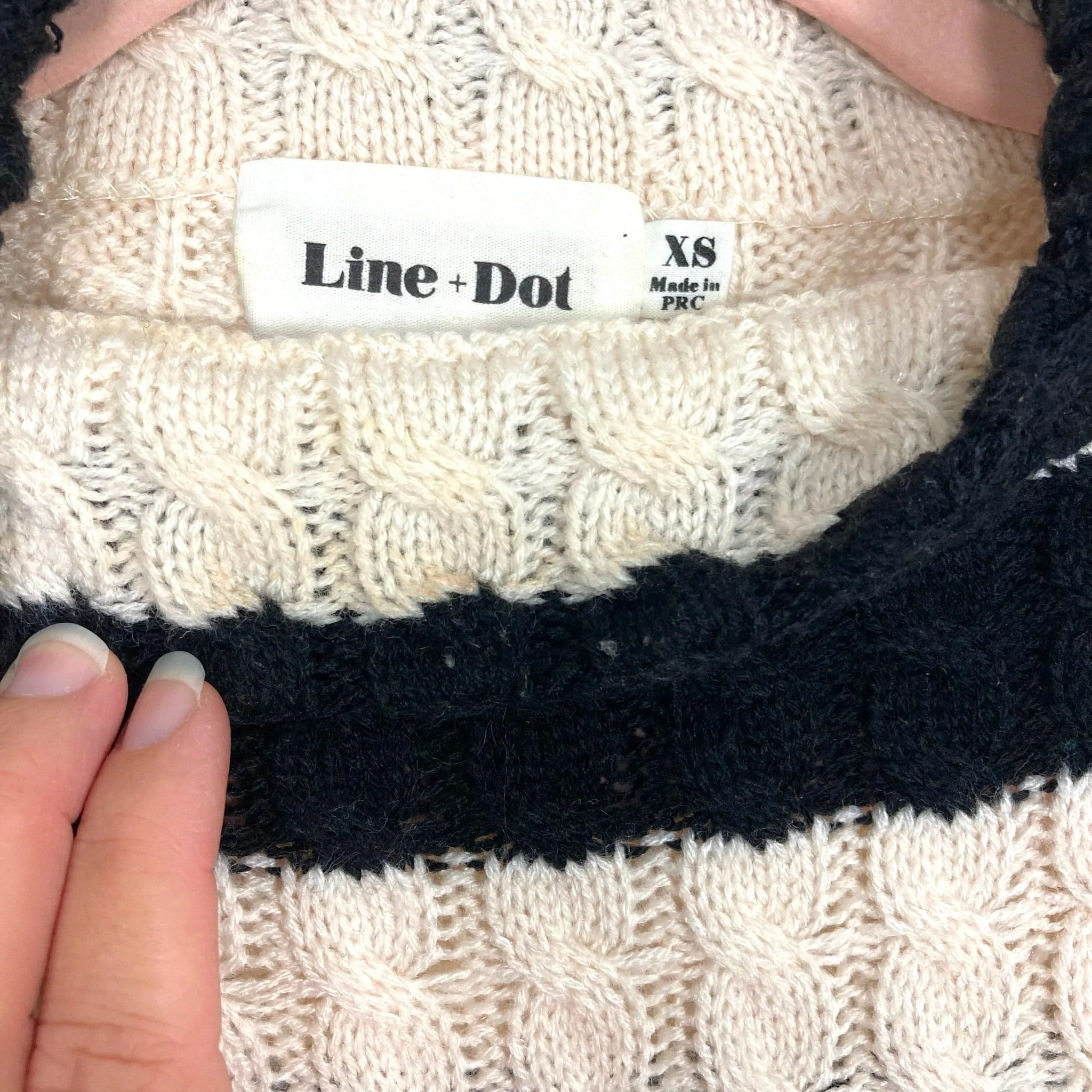 Line + Dot Black/Cream Striped Cable Knit Mock Neck Sweater- Size XS (see notes)