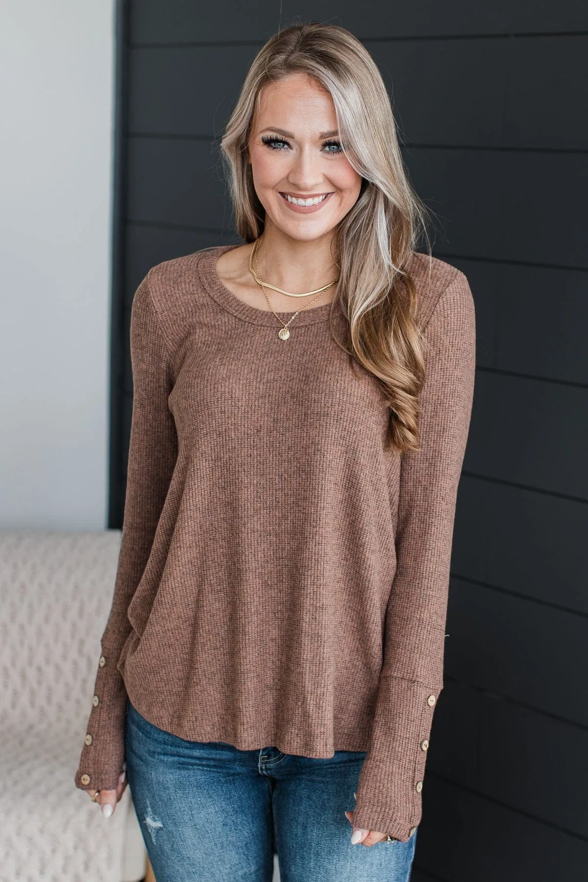 Little Moments Ribbed Knit Top- Mocha