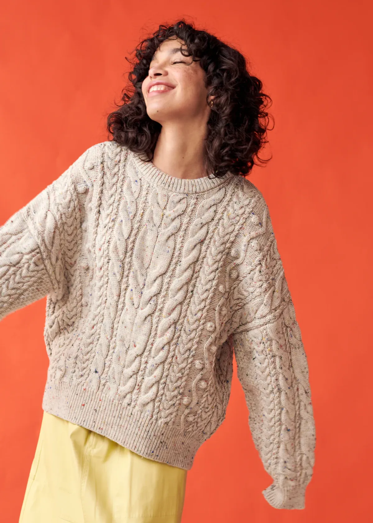 Long Cable Sweater - Natural Speckle