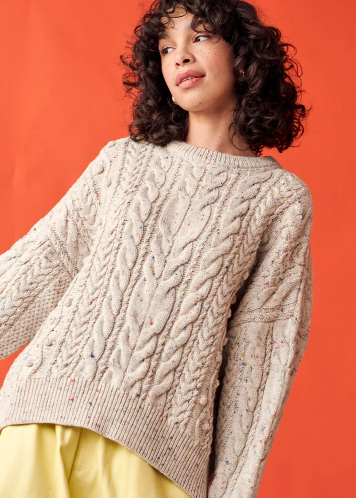 Long Cable Sweater - Natural Speckle