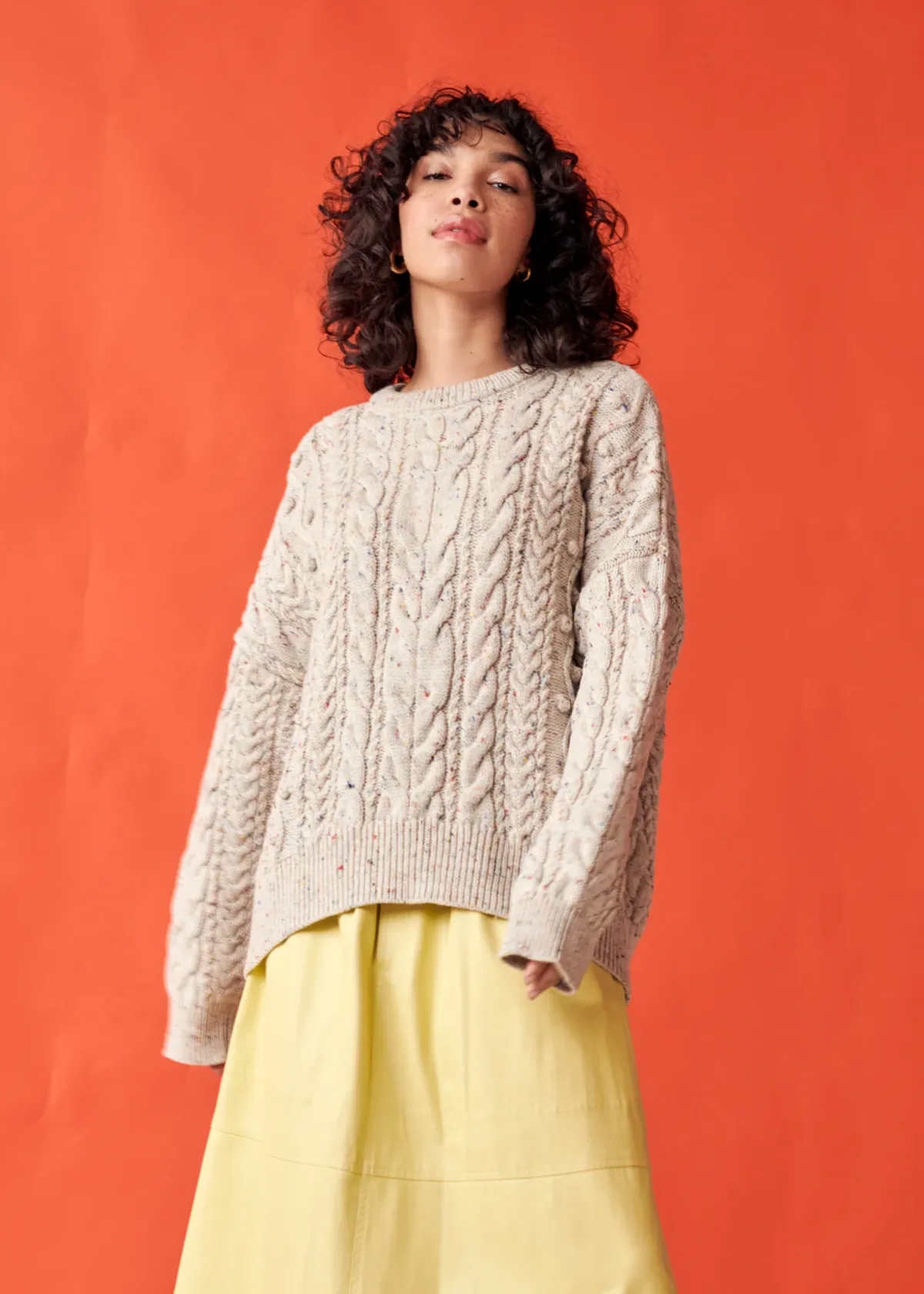 Long Cable Sweater - Natural Speckle