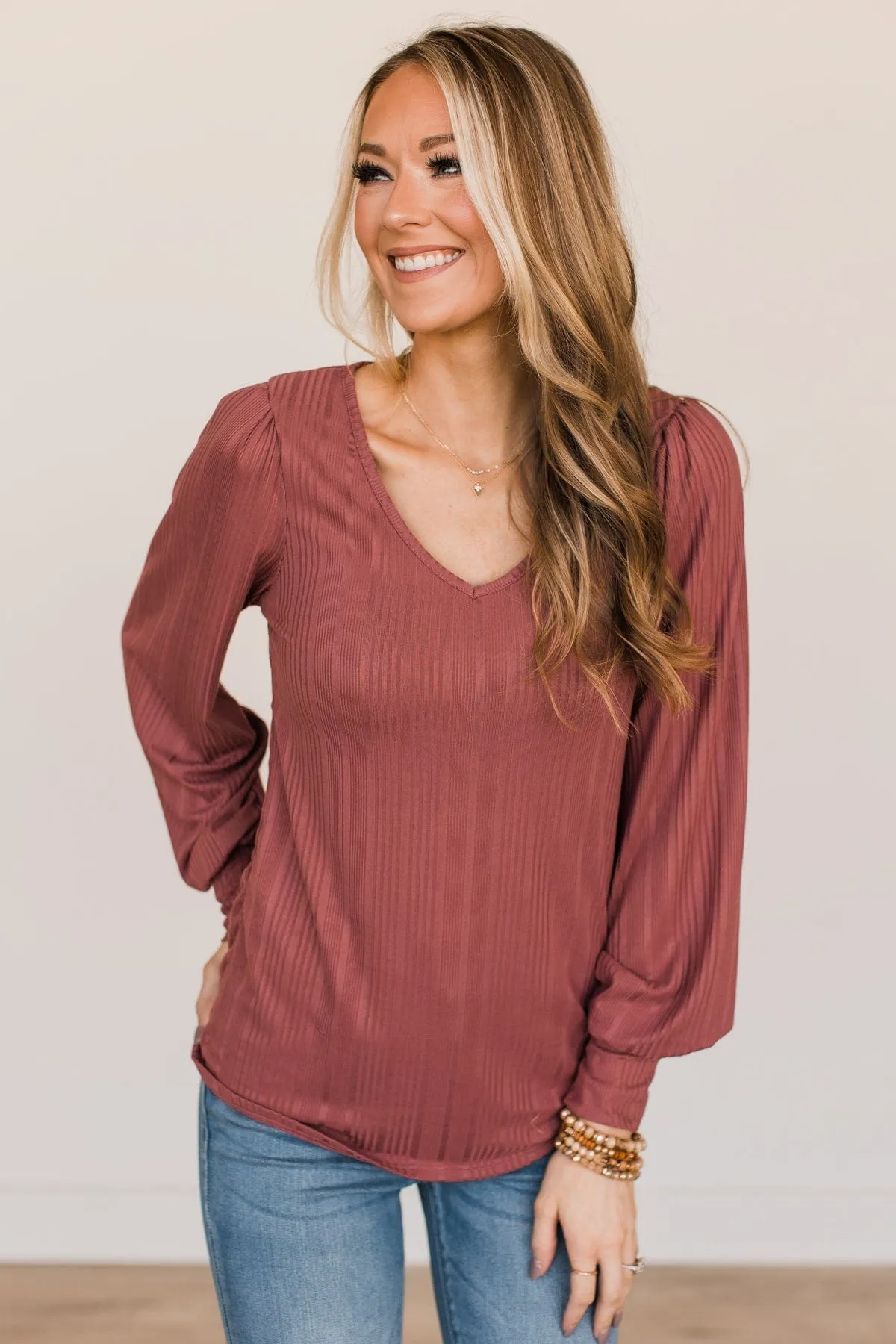 Majestic Memories Ribbed Knit Top- Mauve