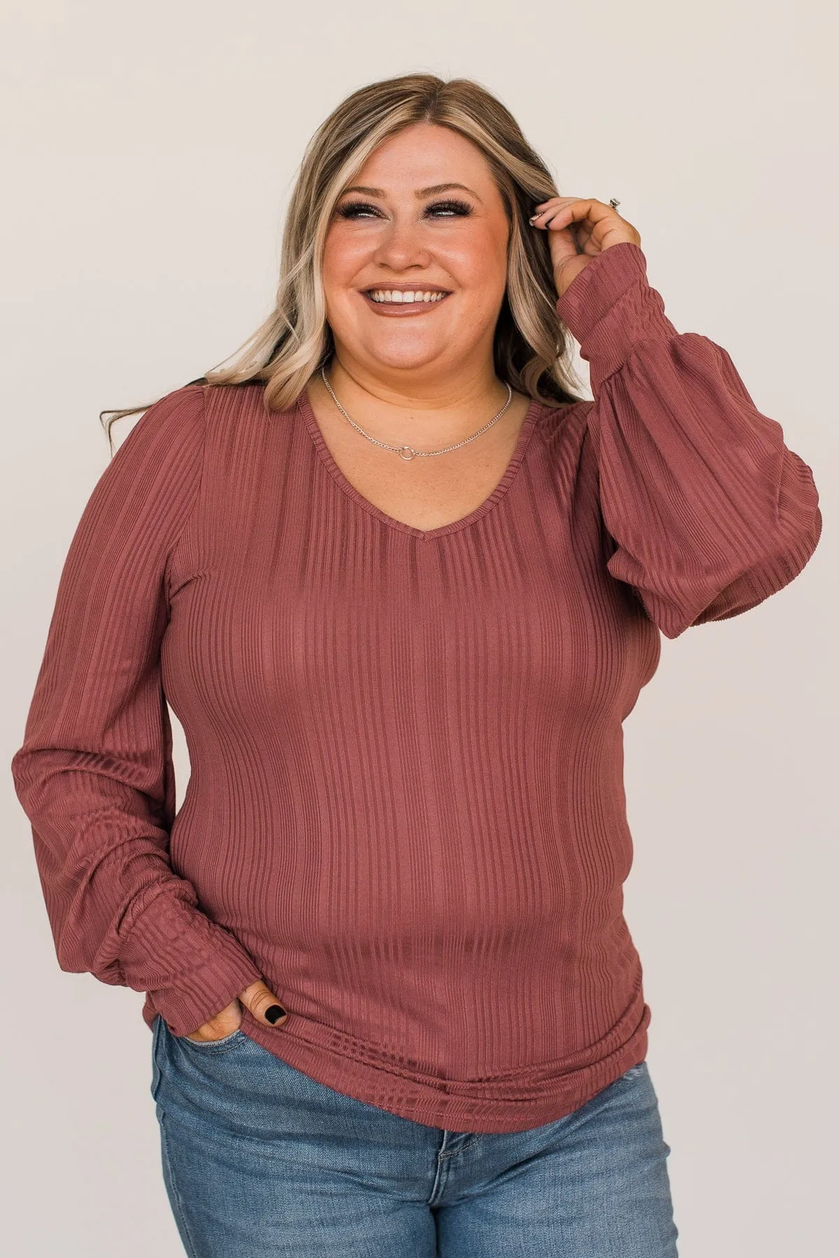 Majestic Memories Ribbed Knit Top- Mauve