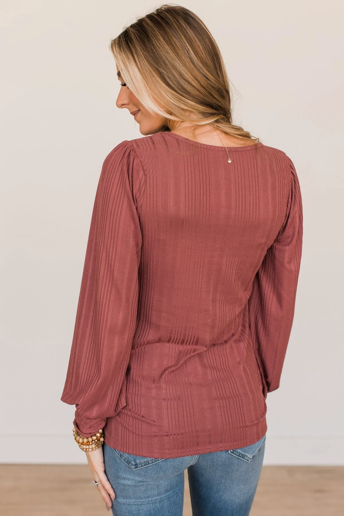 Majestic Memories Ribbed Knit Top- Mauve