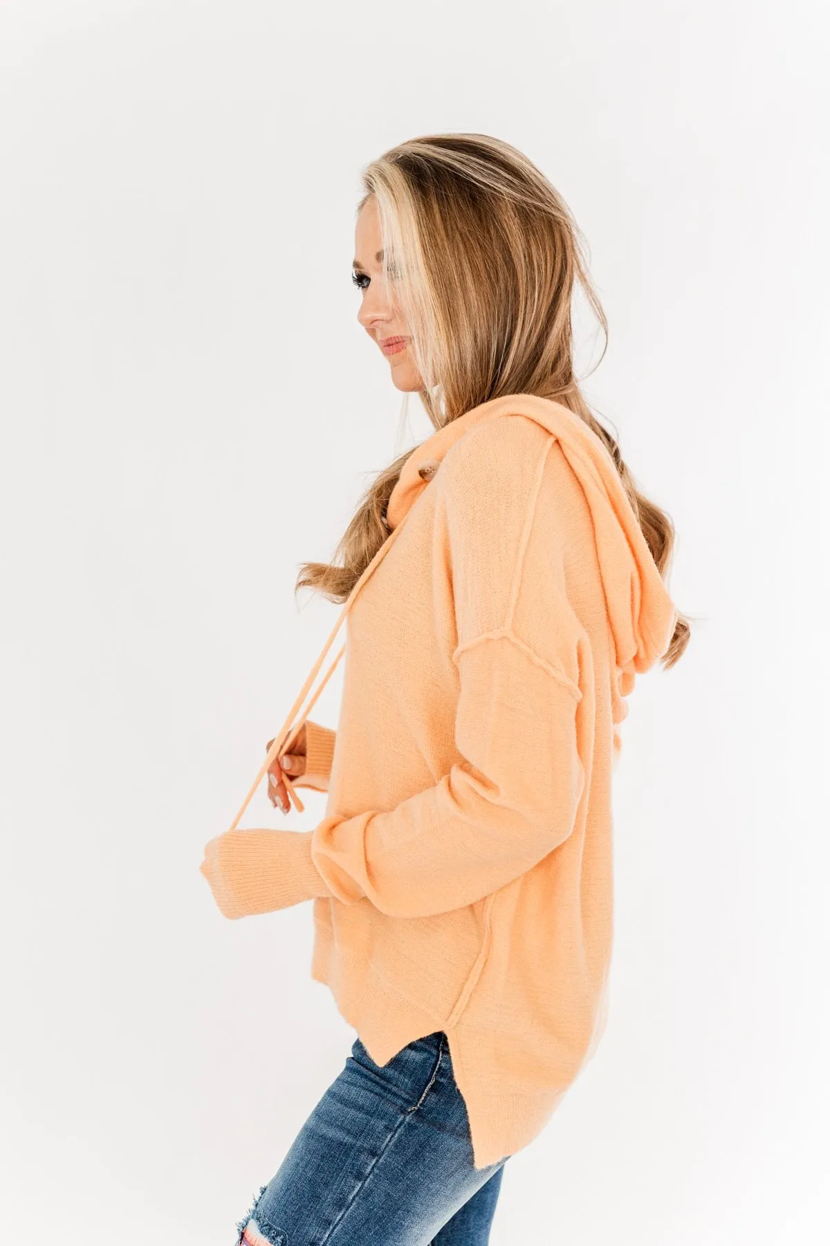 Make It Happen Hooded Henley Knit Top- Orange Sherbet