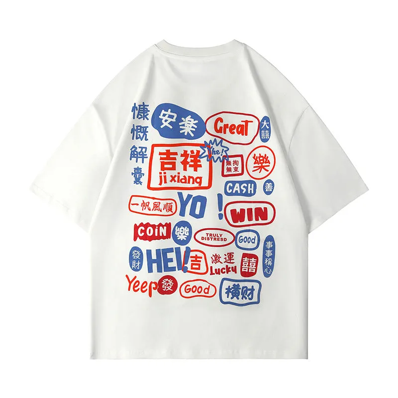 Men Manga Graphic Cotton Harajuku Graffiti Tees