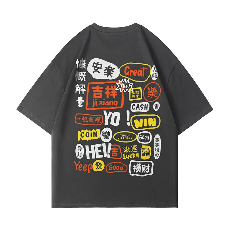 Men Manga Graphic Cotton Harajuku Graffiti Tees