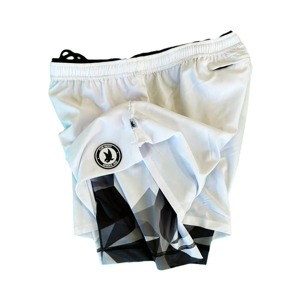 Mens Solid White Diamond Geo 2-1 Compression 7 Short