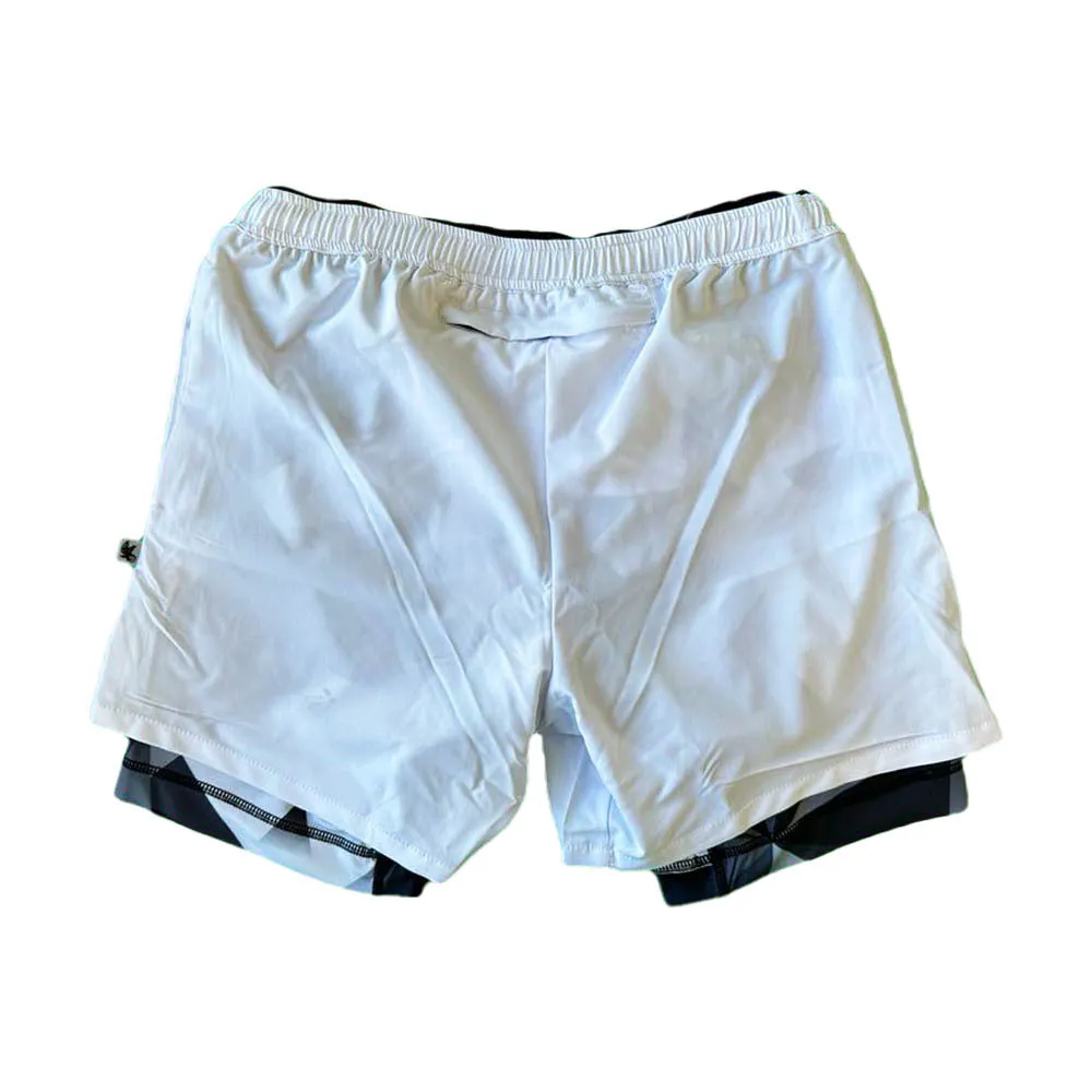 Mens Solid White Diamond Geo 2-1 Compression 7 Short