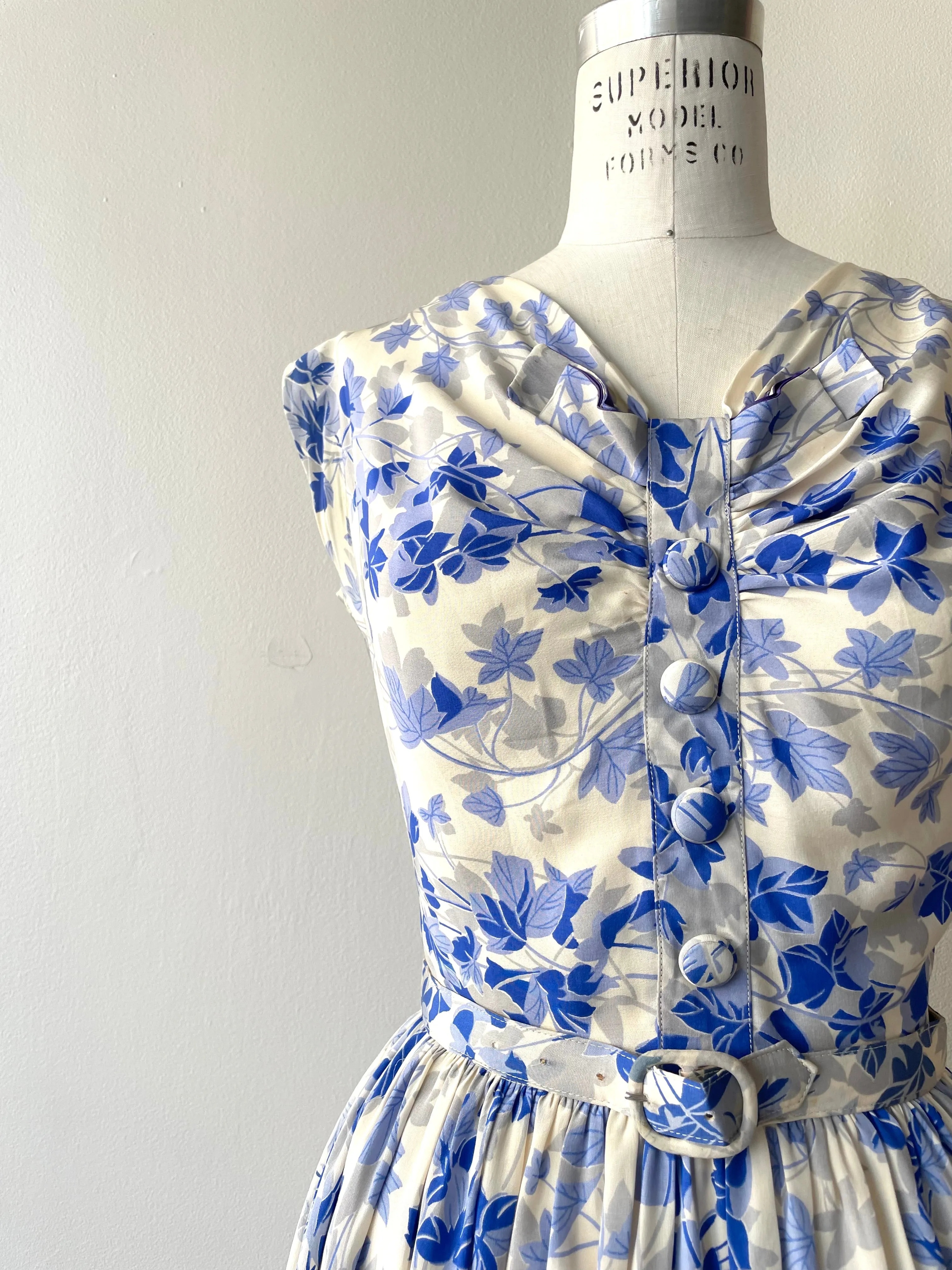 Misted Blooms Silk Dress | 1950s