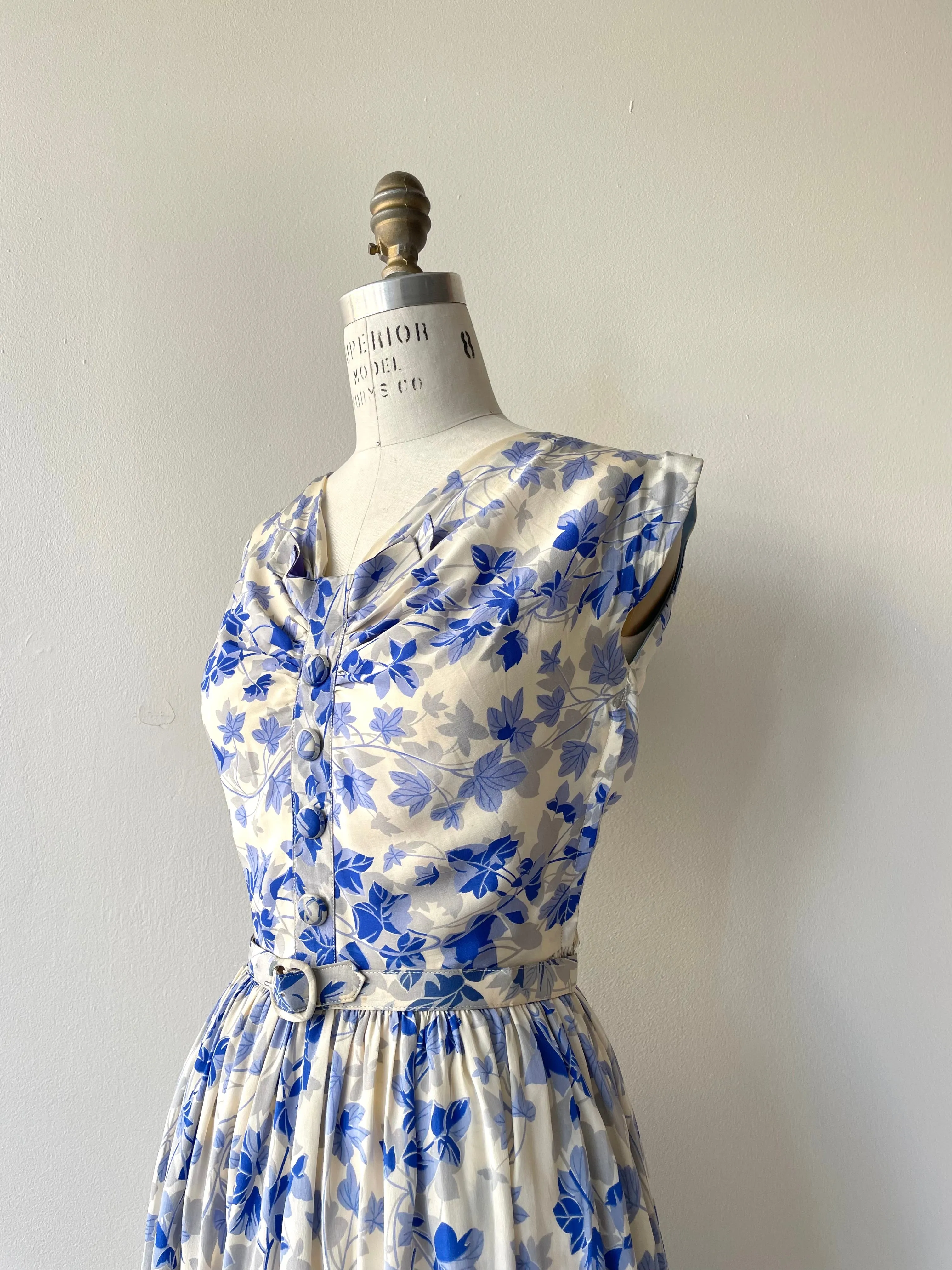 Misted Blooms Silk Dress | 1950s