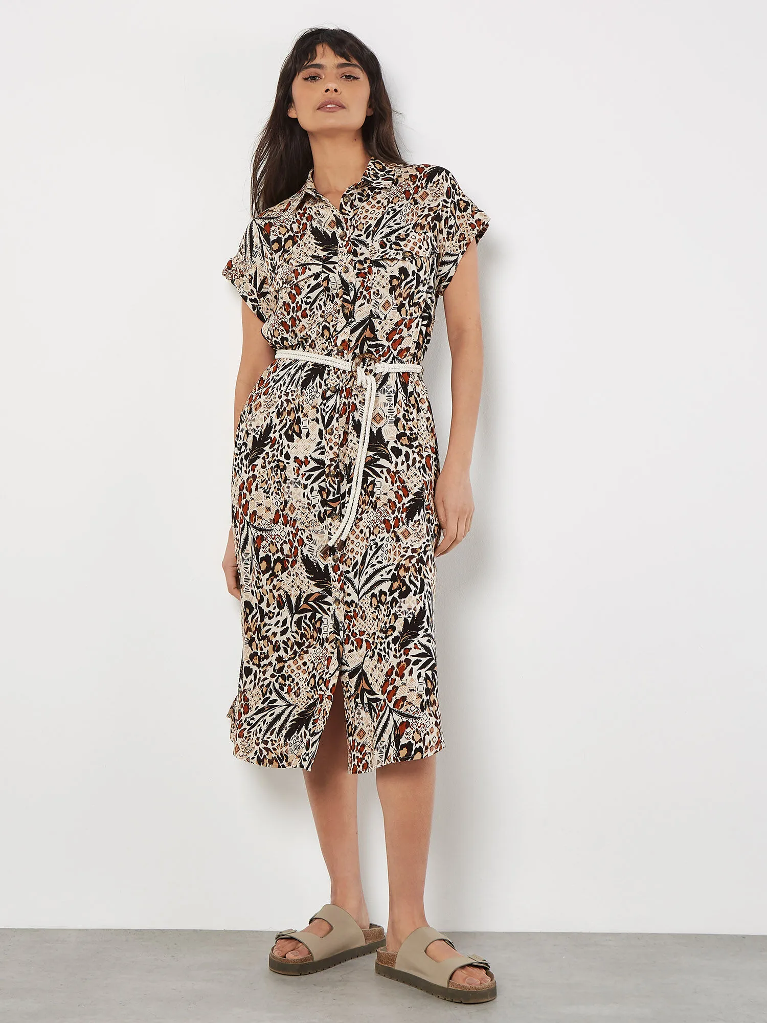 Mixed Animal Print Shirt Midi Dress | Apricot Clothing