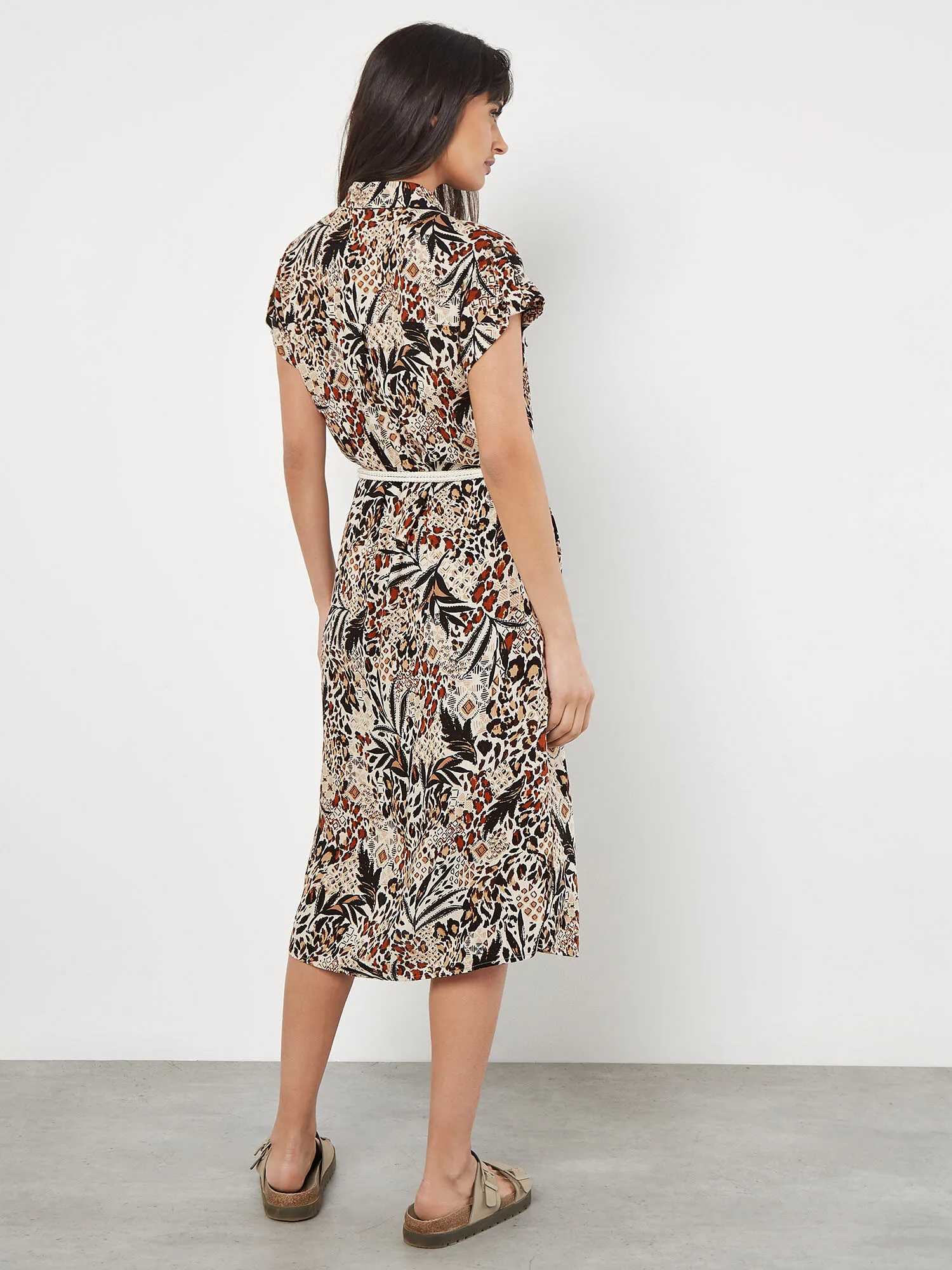 Mixed Animal Print Shirt Midi Dress | Apricot Clothing