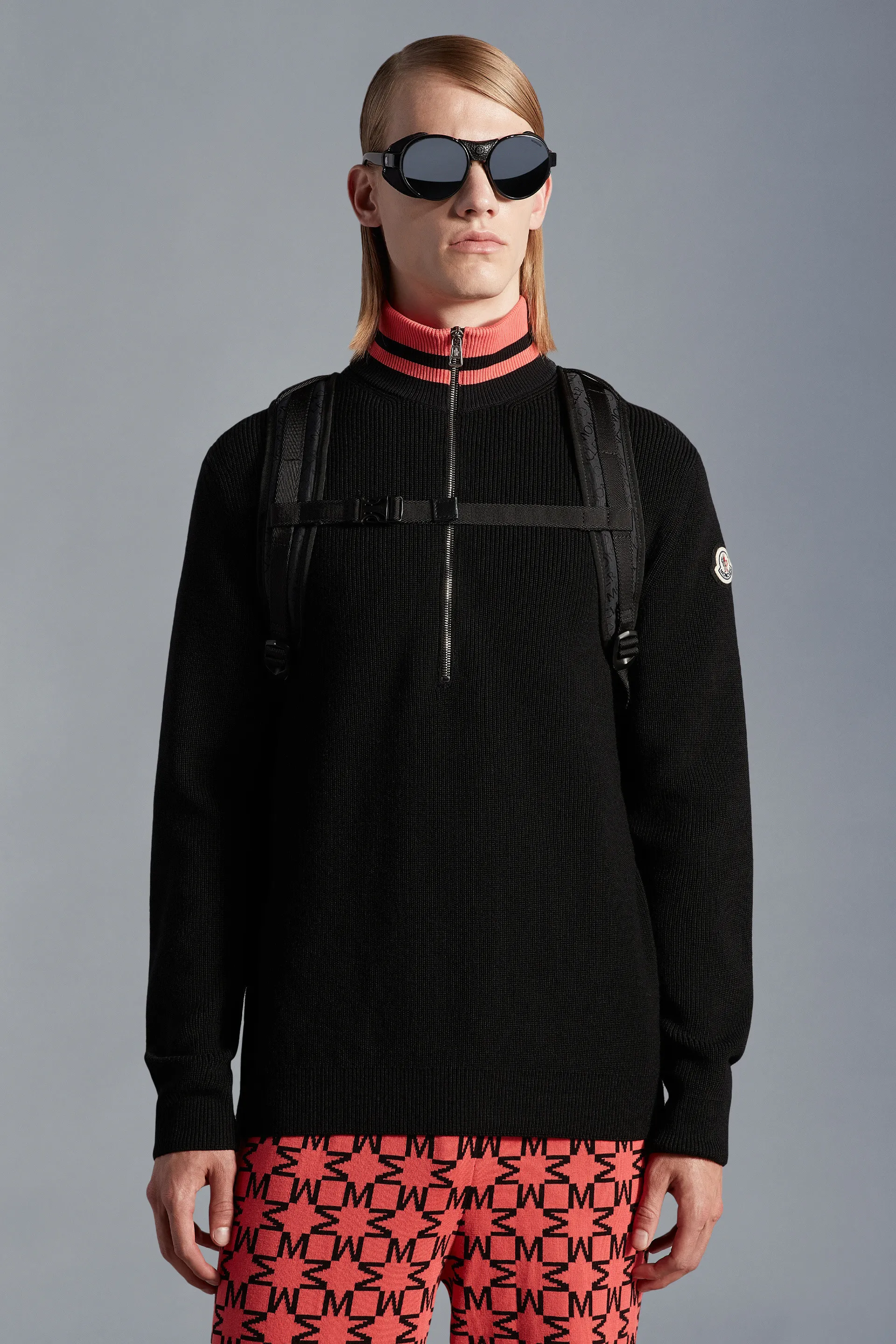 MONCLER  |Crew Neck Wool Street Style Long Sleeves Plain Logo