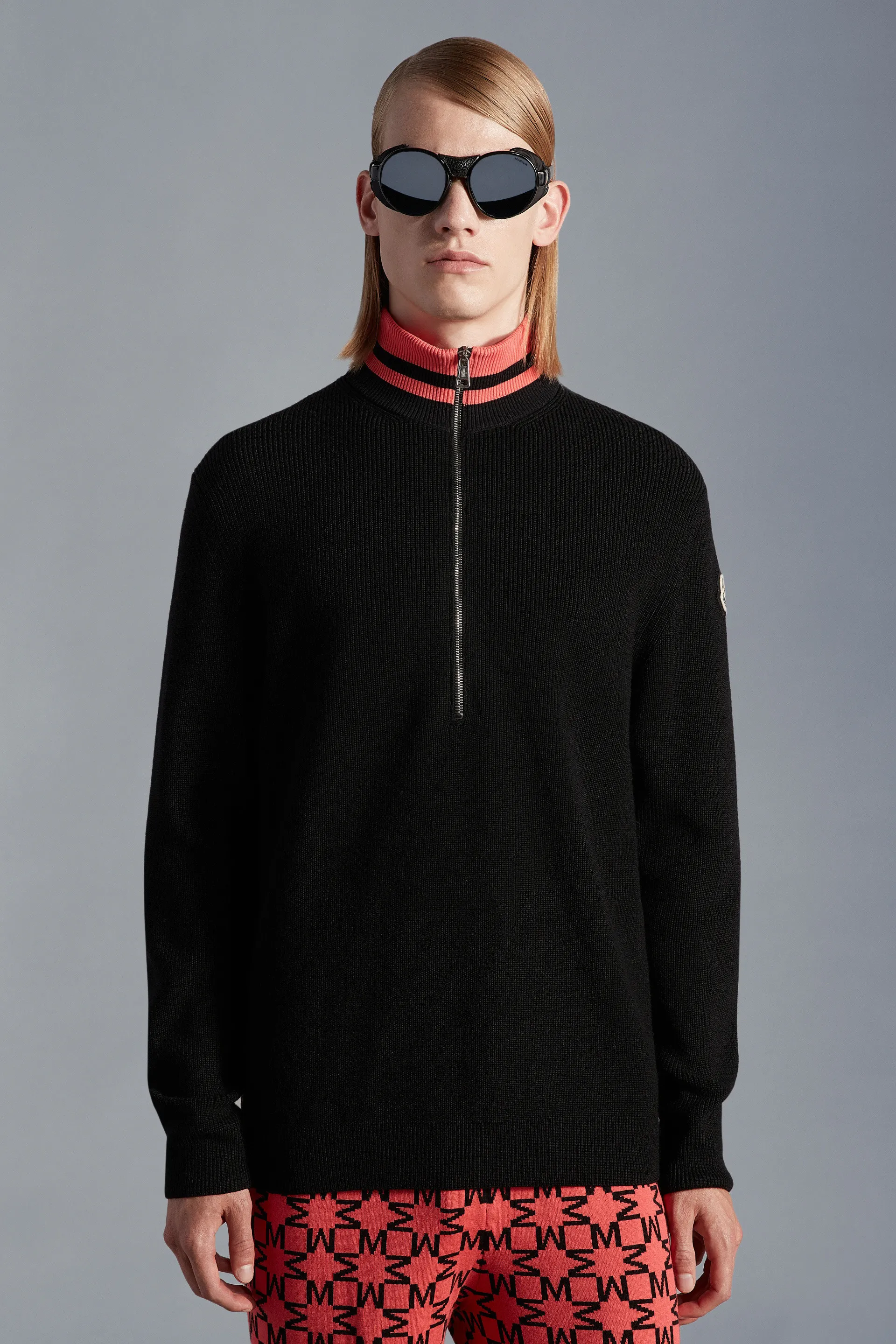 MONCLER  |Crew Neck Wool Street Style Long Sleeves Plain Logo