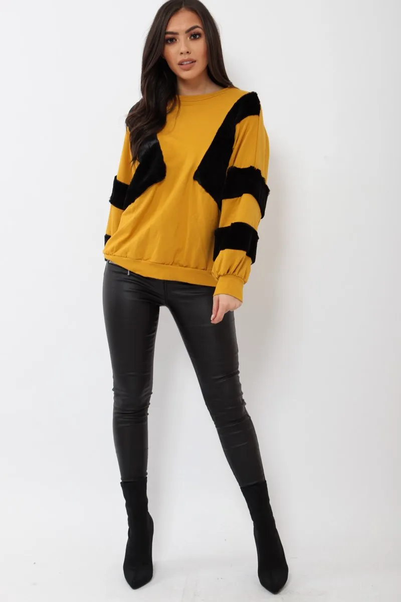 Mustard Jumper with Fur on Front and Sleeves - Mercedes