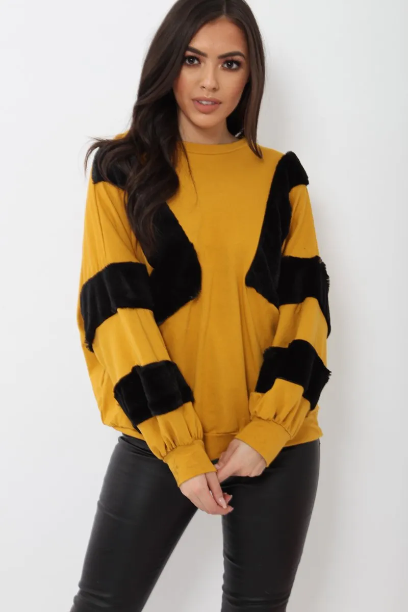 Mustard Jumper with Fur on Front and Sleeves - Mercedes