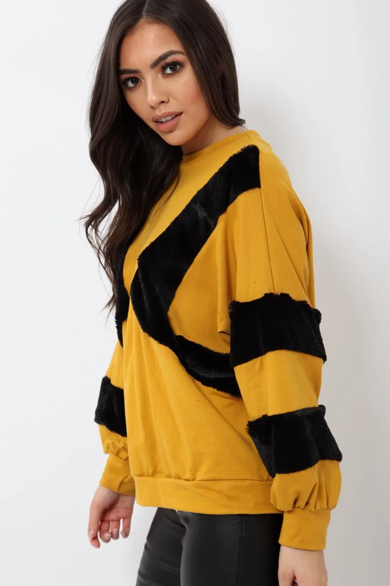 Mustard Jumper with Fur on Front and Sleeves - Mercedes