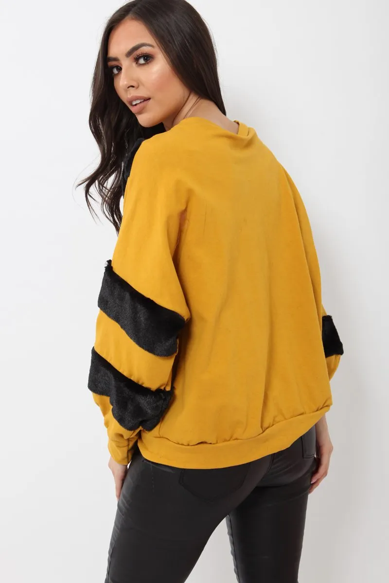 Mustard Jumper with Fur on Front and Sleeves - Mercedes