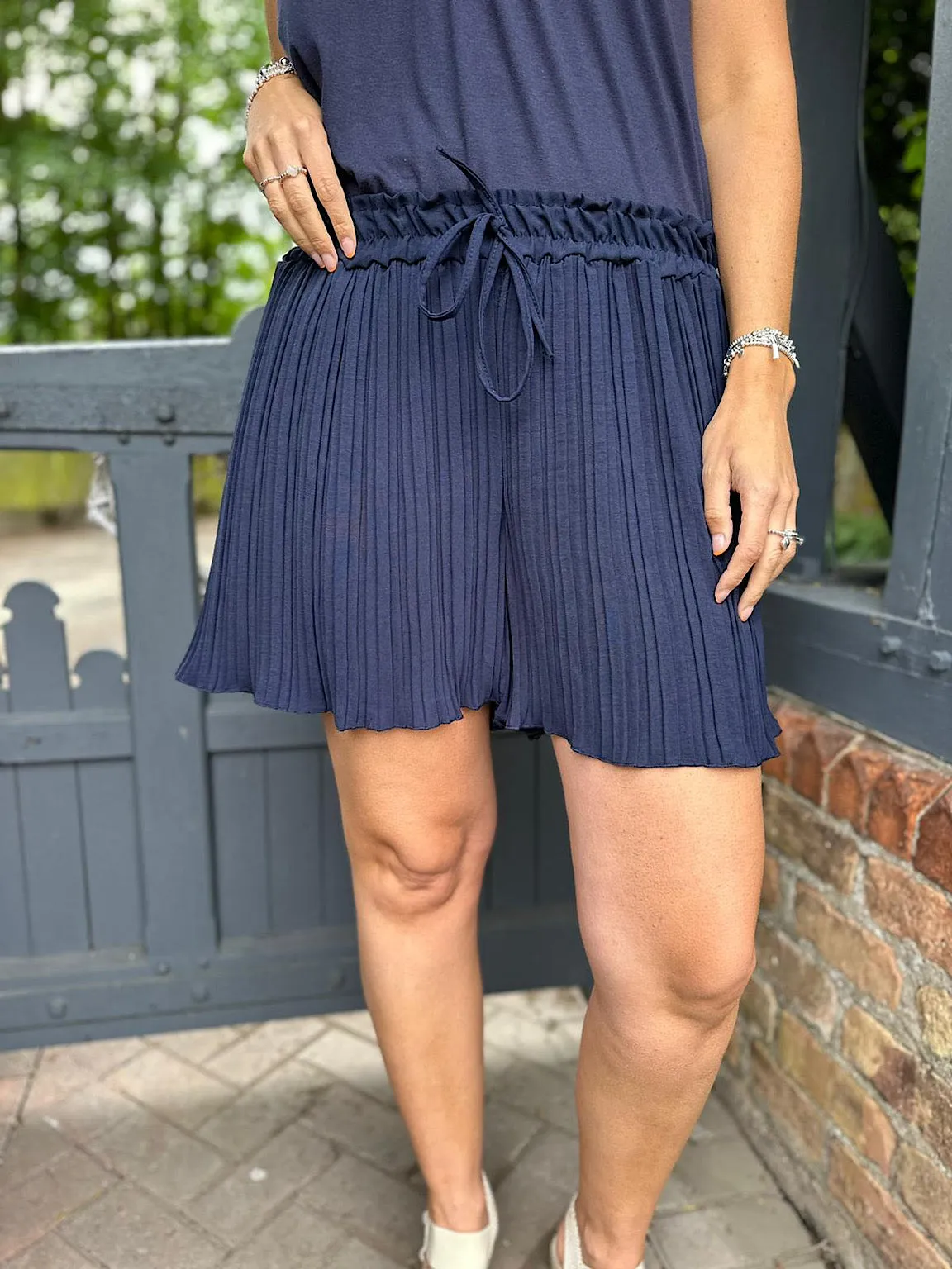 Navy Pleated Shorts