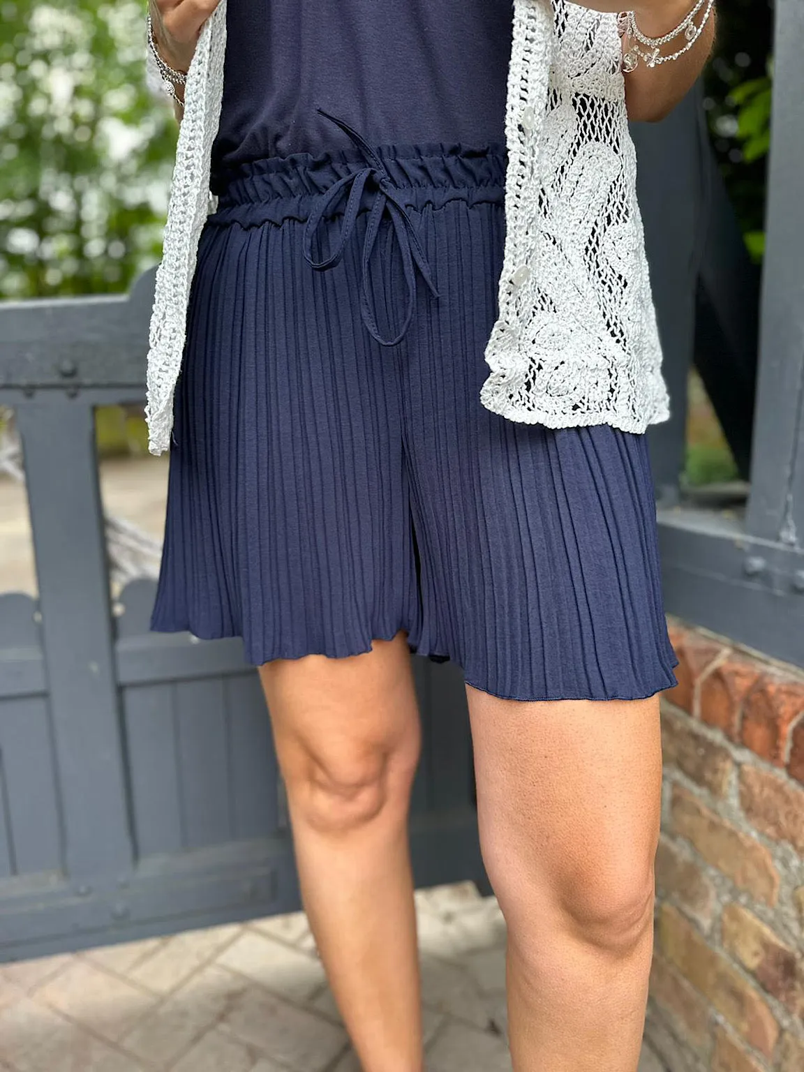 Navy Pleated Shorts