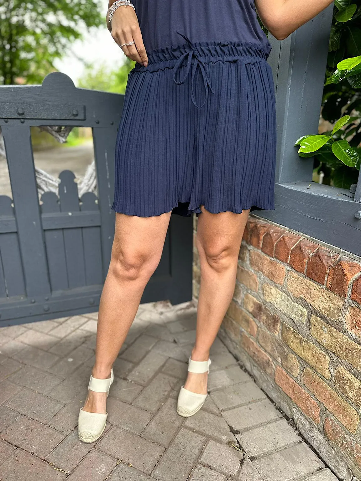 Navy Pleated Shorts