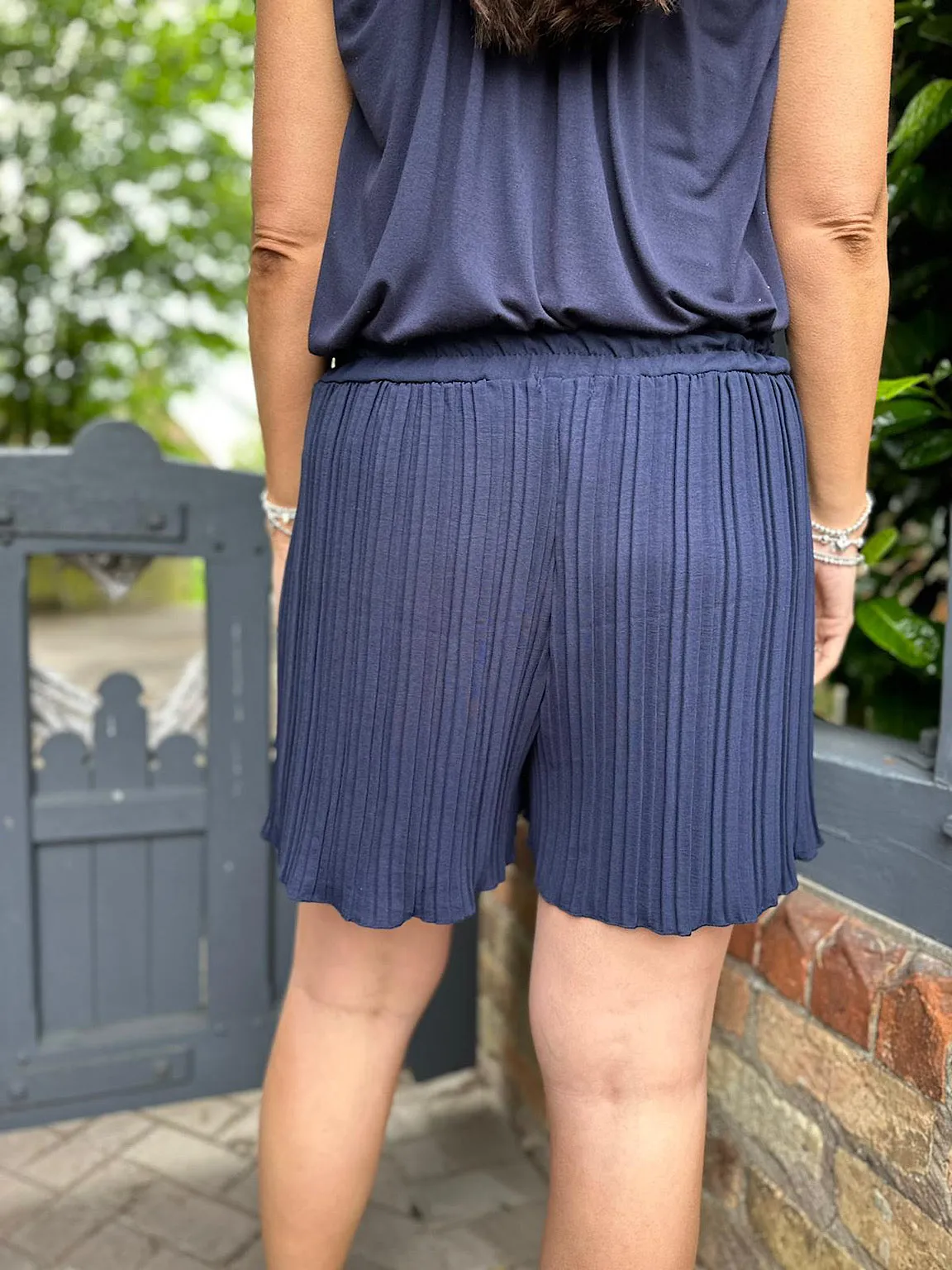 Navy Pleated Shorts