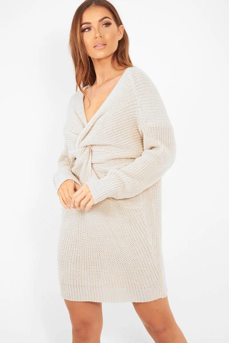 Nude Knot Front Jumper Dress - Hydee