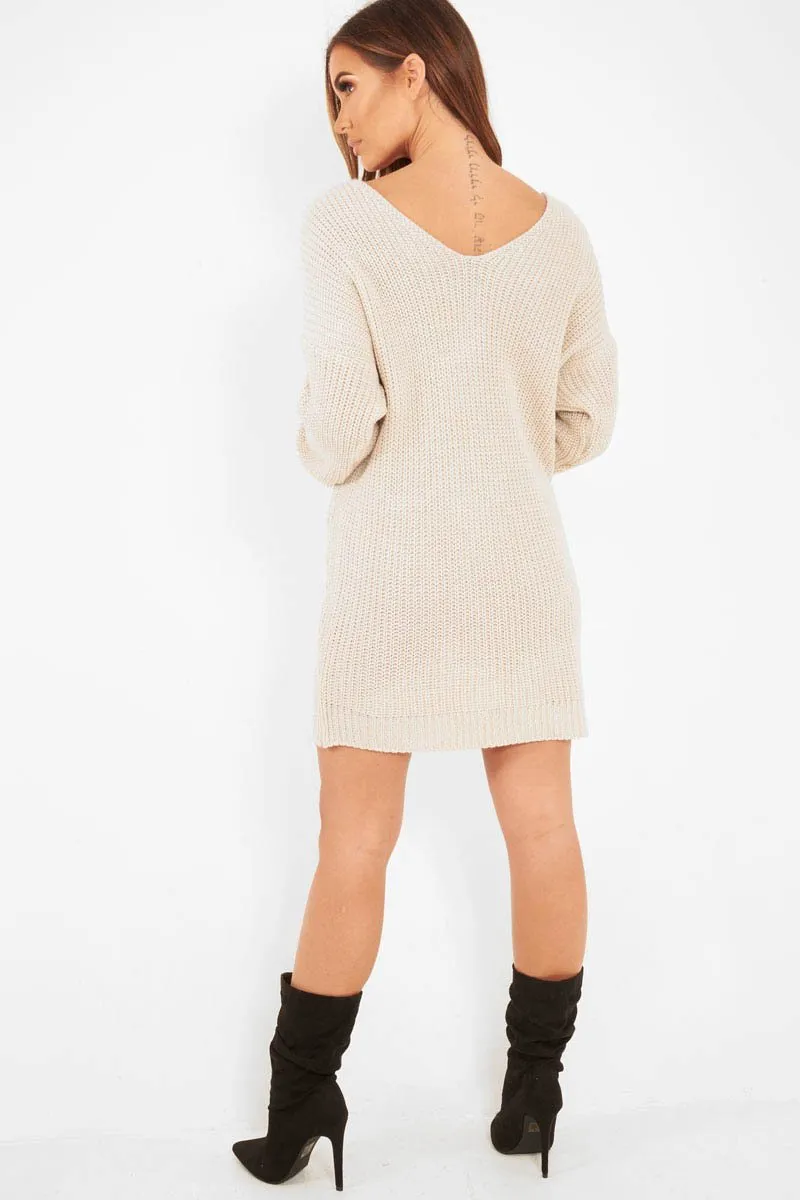 Nude Knot Front Jumper Dress - Hydee