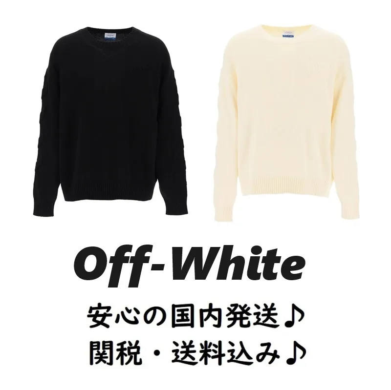 Off-White  |Street Style Long Sleeves Cotton Logo Sweaters