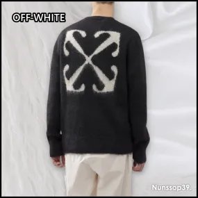 Off-White  |Street Style Long Sleeves Plain Logo Sweaters