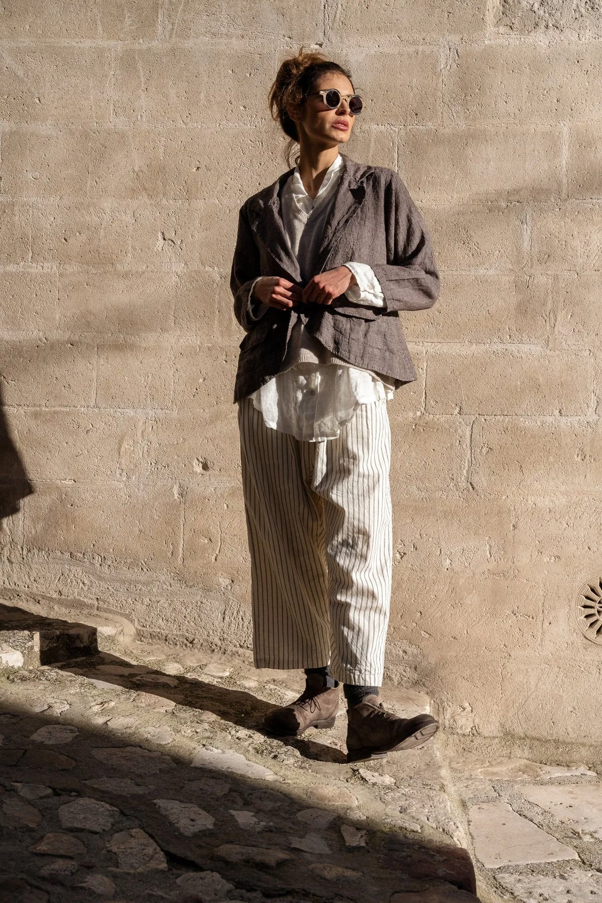 OXFORD JACKET - linen Brown Houndstooth