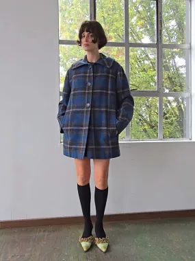 Pendleton Collared Plaid Coat - Blue/Grey